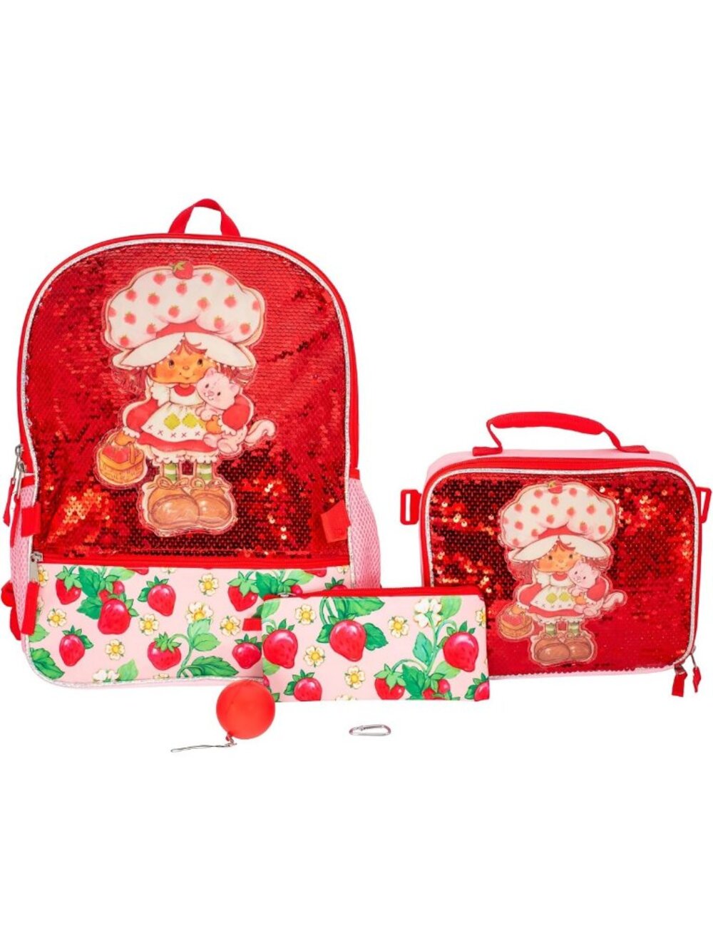 5-Piece Strawberry Shortcake Backpack Set for Girls - Flip Sequin, Pink & Red